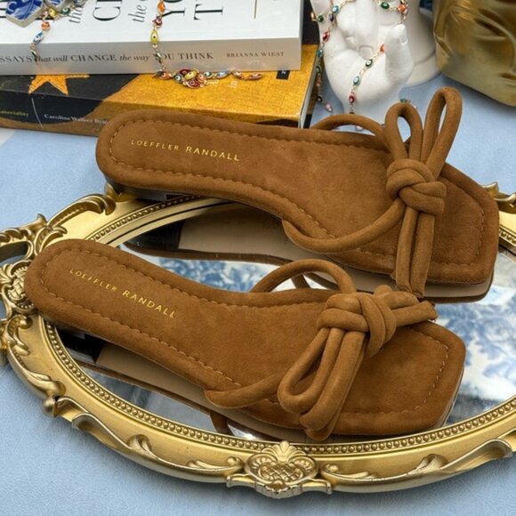🆕 LOEFFLER RANDALL 🧿 NWOB Hadley Suede Bow Flat Sandals, Cacao - Sz 6 B - Picture 10 of 14